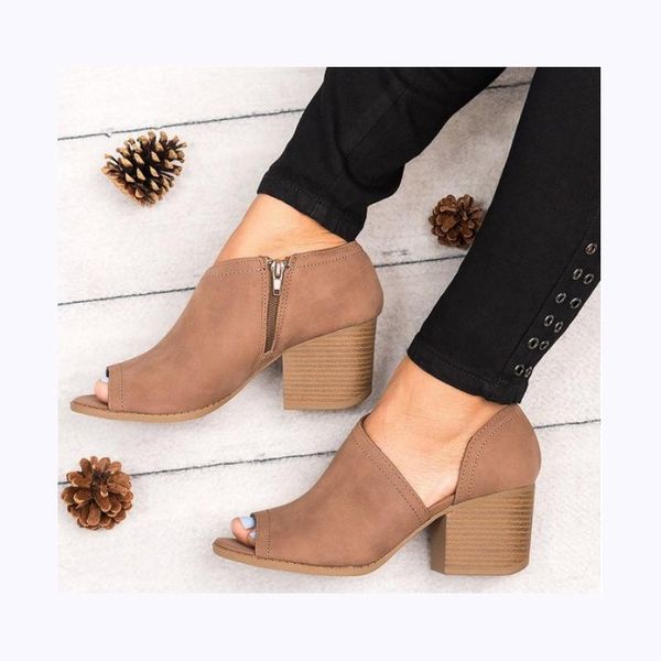 

2021 plus size ladies sandals fish mouth single shoes middle heel women's shoes fashion middle heel women's sandals, Black