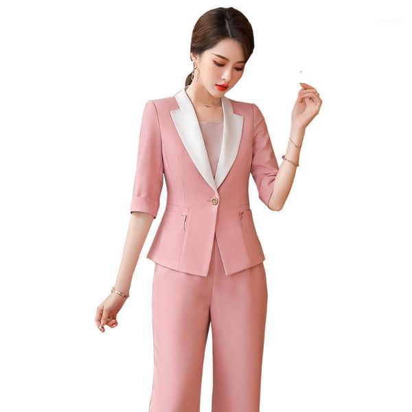 

fashion women pink white black pant suit elegant ladies latest design 2 pieces set1