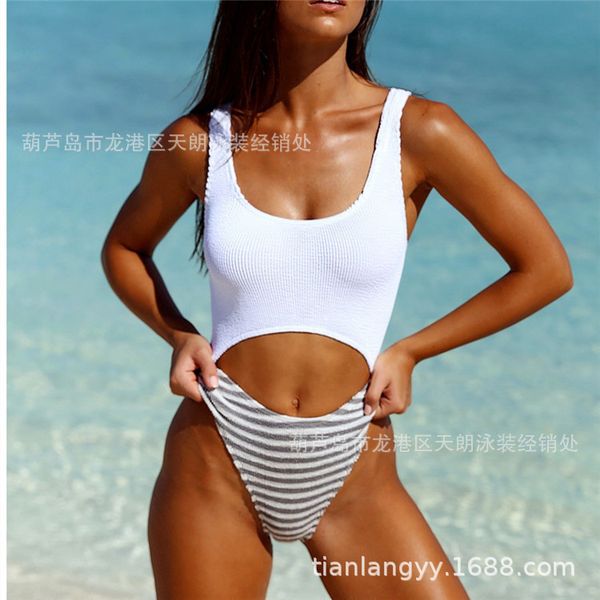 

2020 new solid special fabric bikini one piece swimsuit, White;black