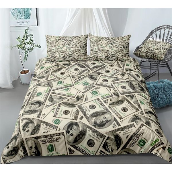 Money Bedging Set Dollar Dovet Cover Cover Set Queen Современные постельное белье Смешные Cool Home Textile для мальчиков подростки Цифровая печать 201021