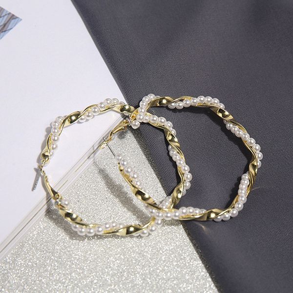 

new earrings wreath pearl earrings hand-made bessel to twisted c-ring fashion, Golden;silver