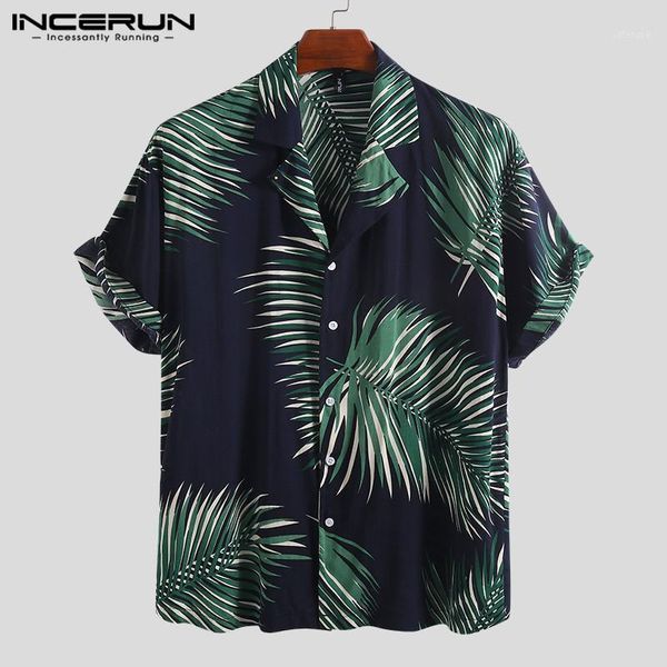 

incerun 2021 fashion print men hawaiian shirt lapel neck short sleeve beach brand shirts men casual camisa masculina summer1, White;black