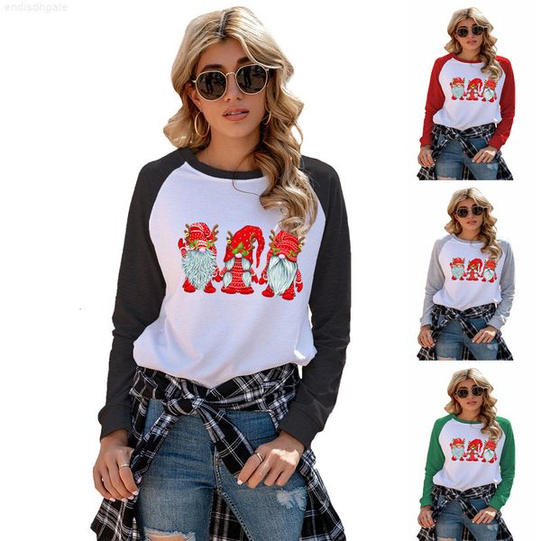 

risjc contrast color raglan sleeve three elderly printed women's sweater, Black