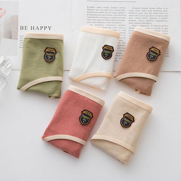 

elovegirl 3pcs cotton underwear women comfort seamless panties embroidered badge briefs solid lingerie mid rise girls underpanty1, Black;pink