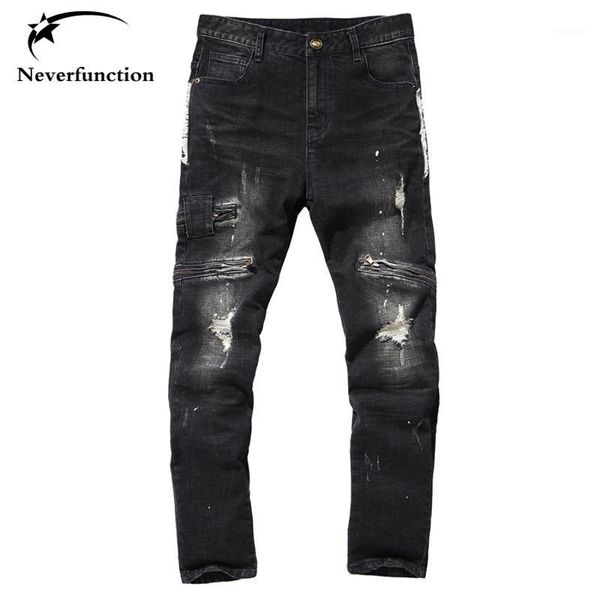 

men's jeans men skinny tide washed black slim male denim joggers biker homme hip hop ripped distressed moto pants for man1, Blue