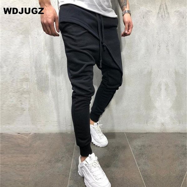 

new street fashion men low-heeled harem pants men's wide leg pants casual slanting side cotton hip hop trousers sweatpants1, Black