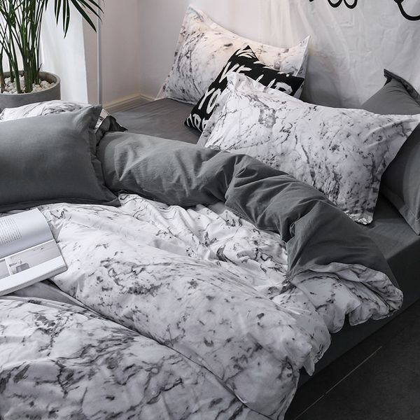 Set biancheria da letto di lusso Set copripiumino 3 pezzi Marmo King Size Single Queen Full Twin Marbling Grey Comforter Biancheria da letto Cotone 201021