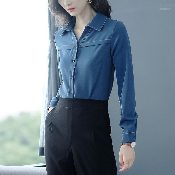 

women's blouses & shirts 2021 arrival autumn women blouse vcollar novelty design long sleeved korean style dark color chiffon shirt 108, White