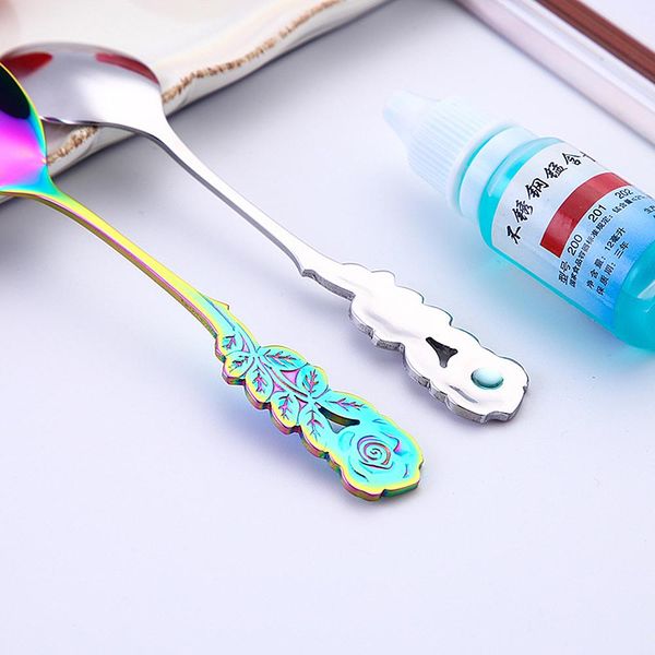 

new 304 stainless steel rose coffee spoon stirring spoon teaspoon long handle tea spoon dessert kitchen tableware dropship h bbyrta