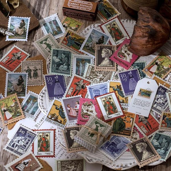 

60 шт. лот урожай штамп наклейки пакет ван гога эстетический наклейка скрапбукинг декоративные дневные палочки ярлыки альбом журнал bbywes