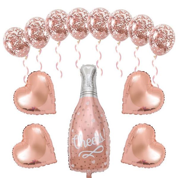 

rose gold cheers champagne bottle balloons 13pcs set confetti latex globos 2021 new year,graduation party decorations sqcogf
