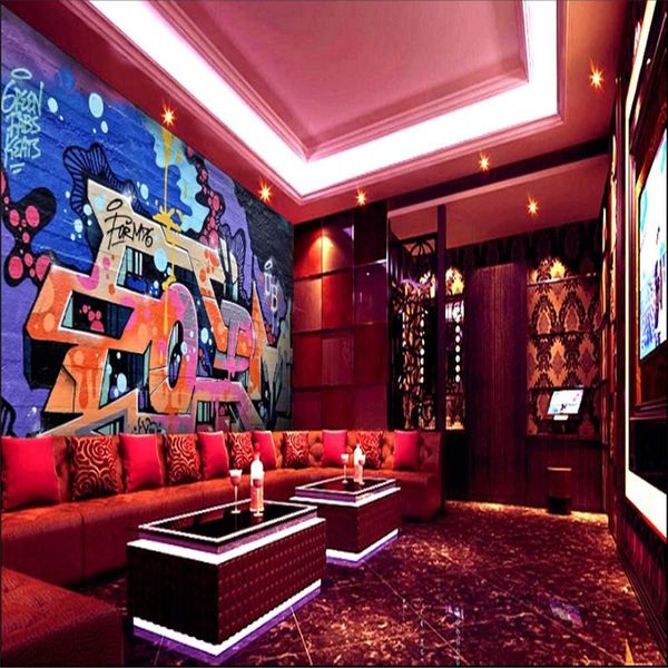 

retro 3d brick wall graffiti art personality mural wall paper modern bar ktv industrial decor background wallpaper murals