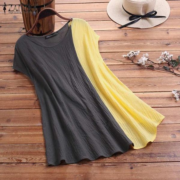 

zanzea summer spliced solid baggy sleeveless women shirts cotton round neck tee casual shirt solid blusas plus size, White