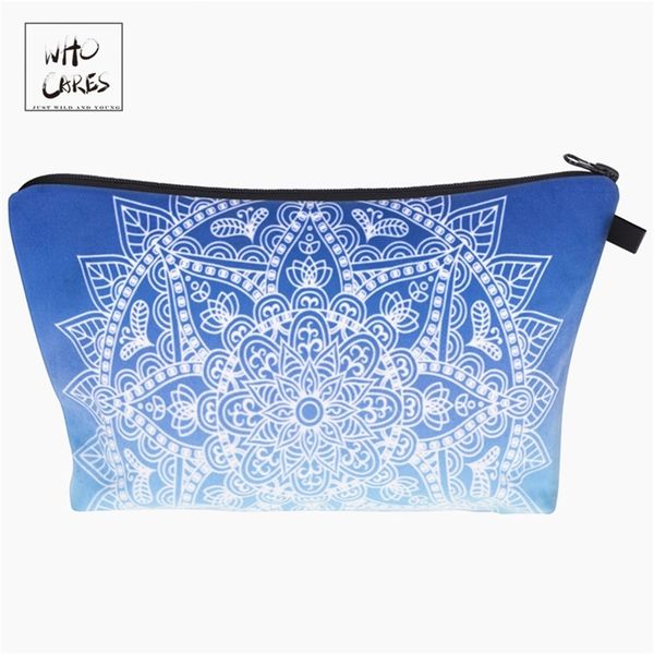 

who cares printing mandala ombre blue makeup bags cosmetic organizer bag pouchs for travel ladies pouch women cosmetic bag y200714, Blue;pink