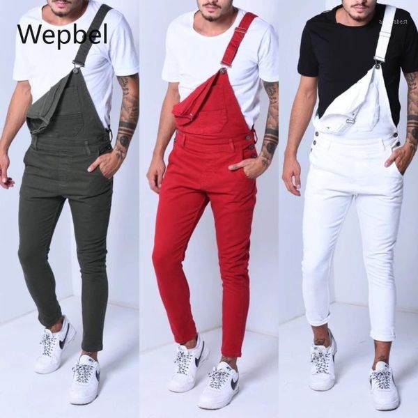 

wepbel jeans men strap denim rompers plus size solid color denim trousers fashionable popular jeans overalls casual pants1, Blue