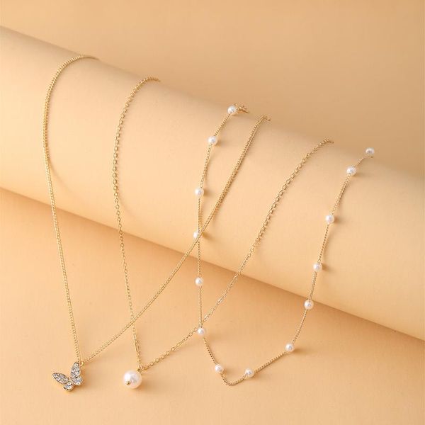 

chokers trendy shiny crystal butterfly pendent necklaces female elegant gold color chain simulated pearl choker party jewelry, Golden;silver