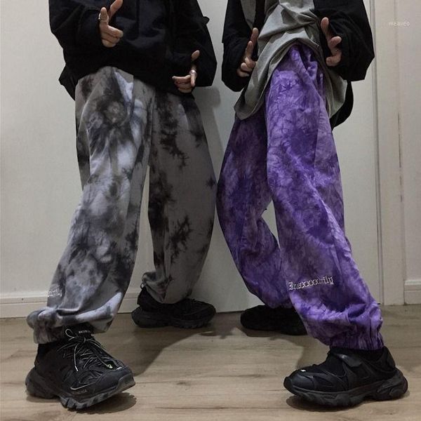 

trousers elastic waistband loose harem embroidery tie dye contrast jogger pant women man streetwear korean harajuku punk hip hop1, Black;white