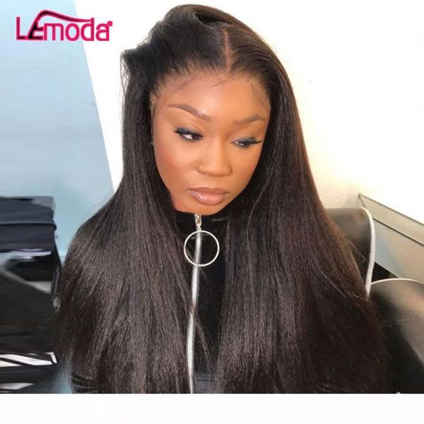 

kinky straight wig lace front human hair wigs 13x4 pre plucked with baby hair wig 150 lemoda remy yaki human wigs for women, Black;brown