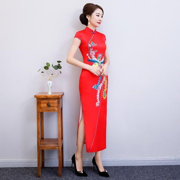 

red high-split mandarin collar chinese long cheongsam dresses for women three-quarter sleeve plus size 4xl 5xl qipao1