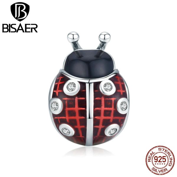 

bisaer 925 стерлинговое серебро red ladybug charms насекомые бусины эмаль животных подвеска оригинальный браслет diy ожерелье c1481 h bbyglv, Black