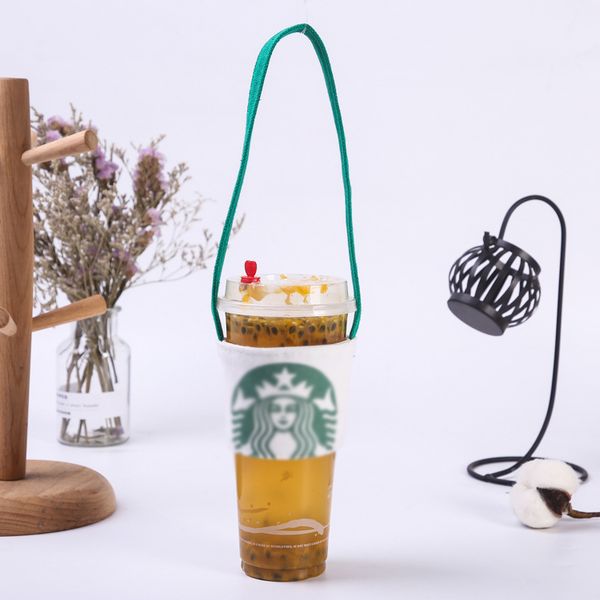 

portable water bottle holder carry bag coffee cup storage sleeve cover canvas printing milk tea set drinking bottle strap