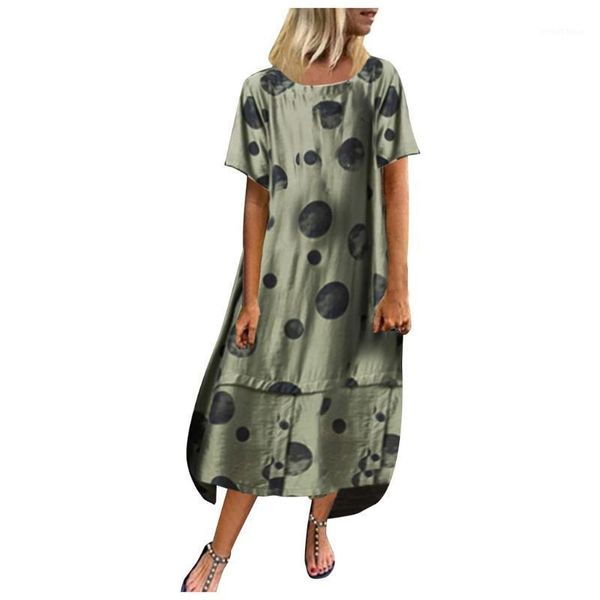 

fashion new spring 2020 women's polka dot print dressfashion women summer casual striped polka dot print short sleeve long dress1, Black;gray