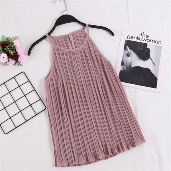 

womens clothing 2021 pleated halter sling casual womens clothing summer multicolor chiffon sleeveless top, White