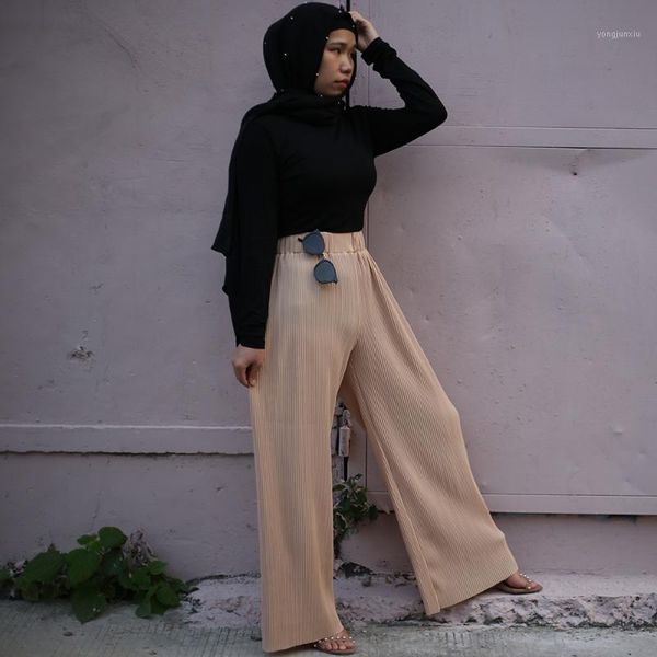 

faldas mujer moda 2020abaya muslim women bottom wide leg pants musulman turkish islamic clothing jupe longue femme pleated pant1, Red