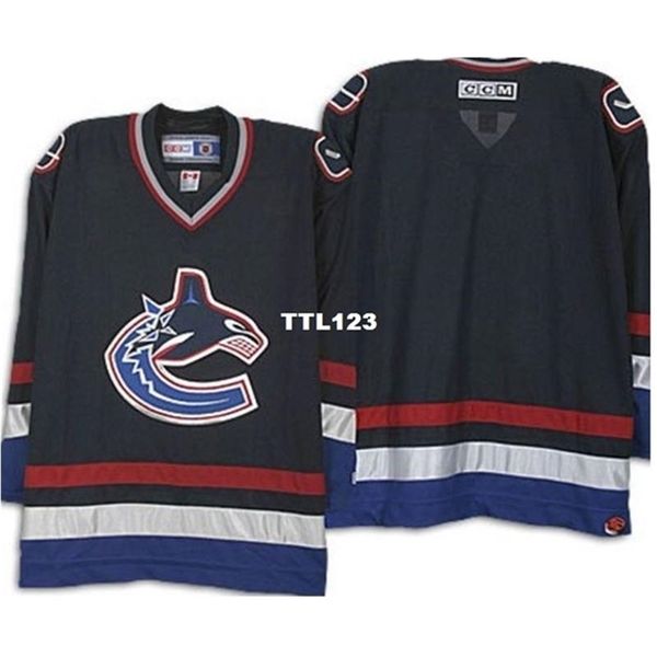 

real 421 real full embroidery vintage vancouver canucks 2006 ccm hockey jersey 100% embroidery jersey or custom any name or number jersey, Black