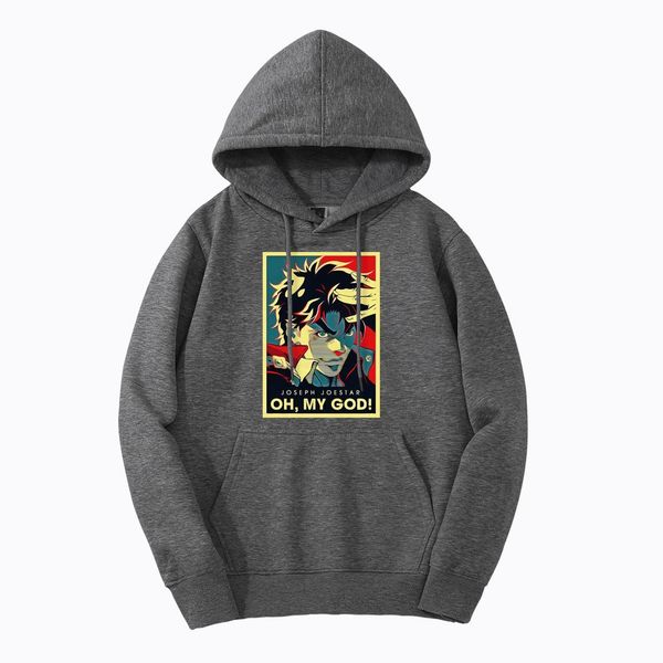 

japan anime hoodies men jojos bizarre adventure jo jo stand power oh my god joseph joestar hoody winter warm fashion streetwear, Black