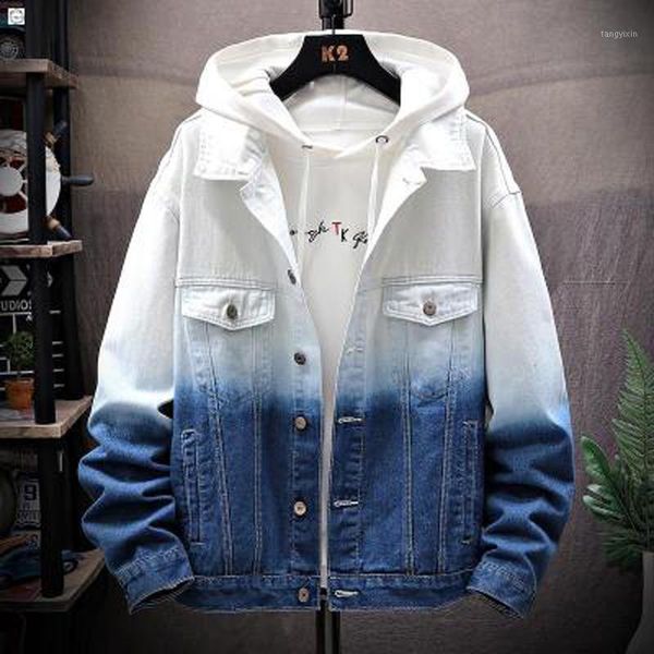 

men gradient jean jackets outerwear autumn 2019 fashion denim coats new men large cotton turn-down collar denim jackets size 5xl1, Black;brown