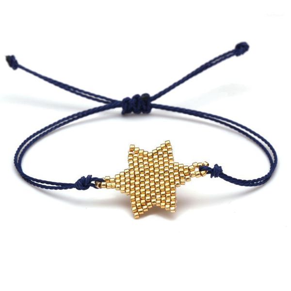 

japanese miyuki glass seed beads jewish star of david friendship bracelet women men 2020 new fashion waxed string boho jewelry1, Golden;silver