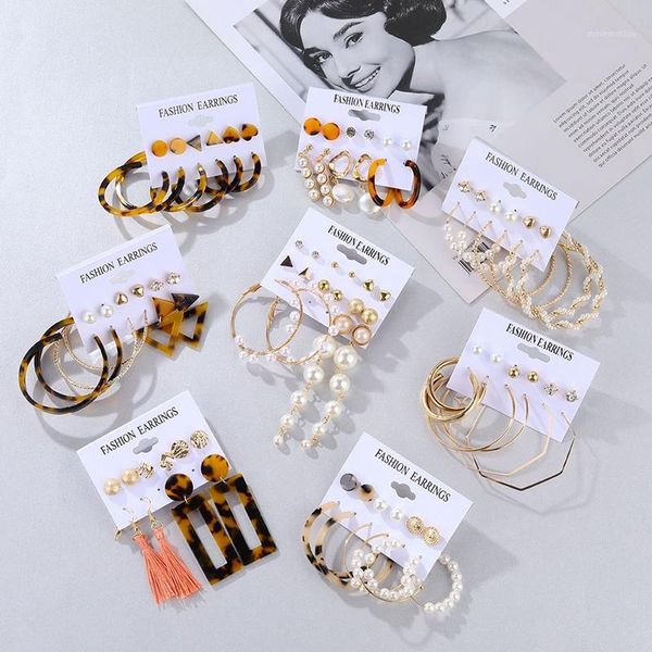 

daxi bohemian big gold hopp earrings for women trendy pearl earring hoops fashion korean acrylic women earings set jewelry 20201, Golden;silver