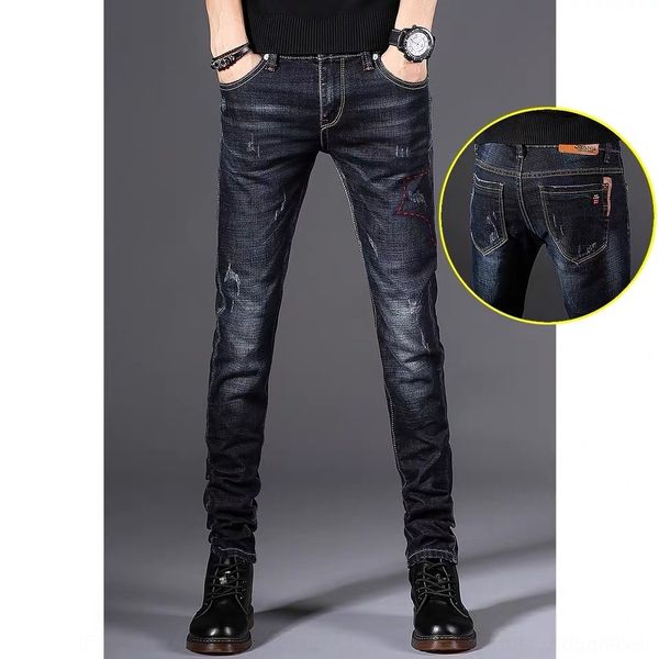

zxo5 silentsea new men ripped jeans quality knee hole pants young man cowboys hip student trendy pants high fashion hop jeans, Blue