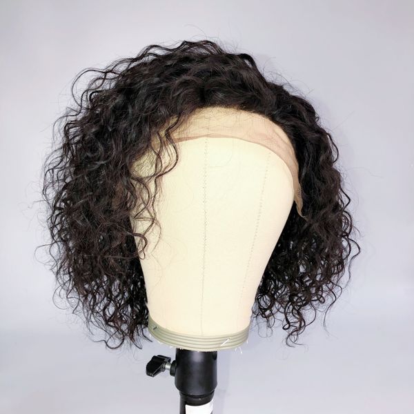 

100% human hair culry short bob wig lace front wig in density 150%, Black;brown