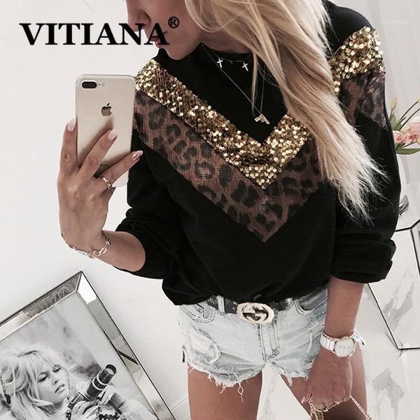 

casual hoodies sweatshirt autumn 2019 female long sleeve leopard black sequined hooded sweatshirts femme hoodie 1