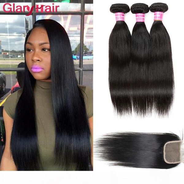 

wholesale unprocessed brazilian hair weave 3 bundles with closure remy human hair wefts with closure fast by dhl, Black;brown