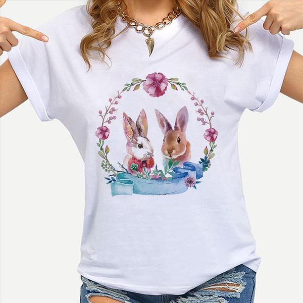 

tee shirt couple cute japanese clothes kawaii rabbit well being valentines day custom short sleeve trend crewneck hipster, White