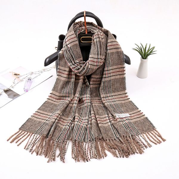 

new winter cashmere plaid fringed scarf for women yang mi with thickened warm neck fashion shawl, Blue;gray