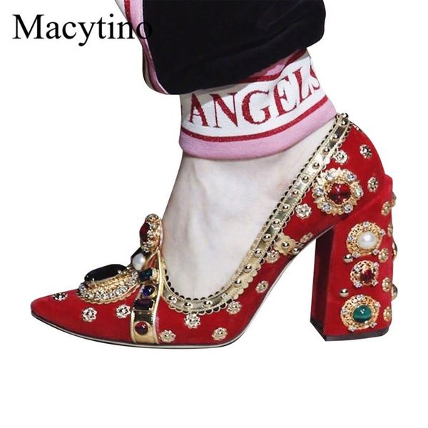 

dress shoes luxury pearl rhinestone studed retro pumps women's formal party round toe gold bordered high heels, Black