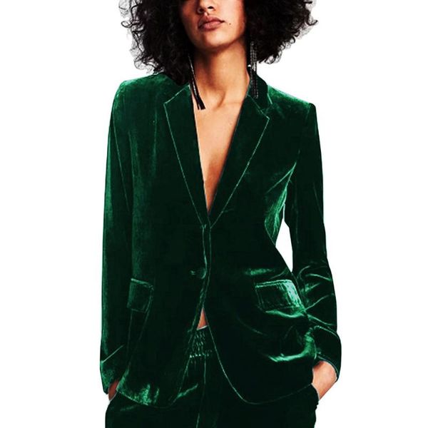 

sebowel women's dark green velvet blazer jacket elegant ladies coat female slim casual lapel office business blazers s-xxl, White