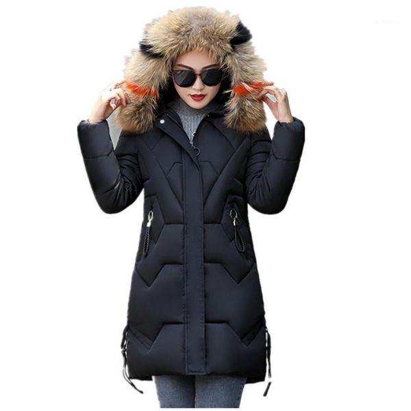 

2020 winter european and american new women's cotton-padded jacket women's mid-length fashion slim-fit padded jacket down1, Black