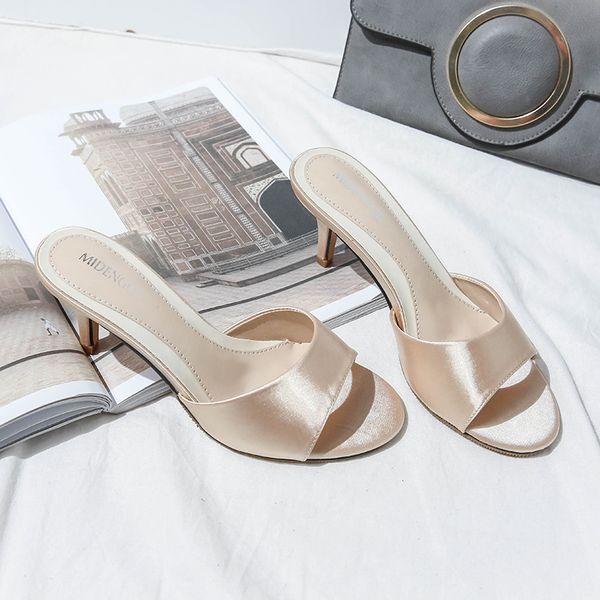 

new slippers women's fish mouth beautifully matched with wild fashion high-heeled slippers comfortable large size slippers y1123, Black