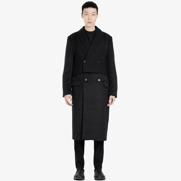 

s-7xl2020 black double-layered deconstructed woolen coat with detachable men's woolen coat
