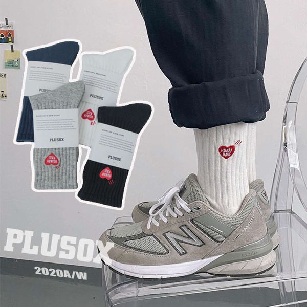 

2021yu wenle's high knitted men's and women's net red heart towel bottom sports socks, Black