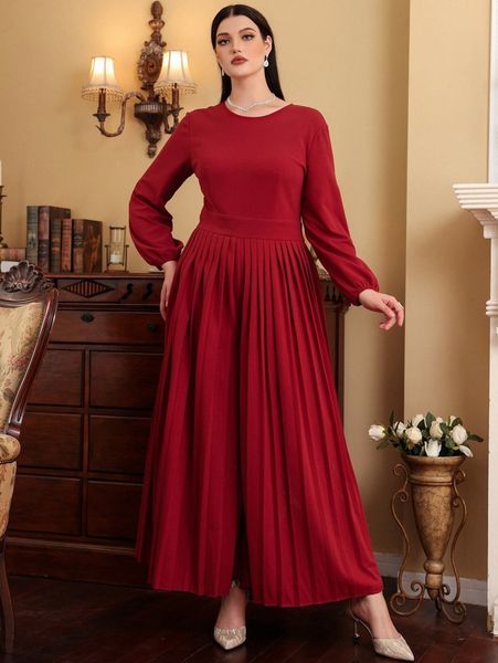 

plus lantern sleeve pleated hem wide leg jumpsuit i39s#, Black