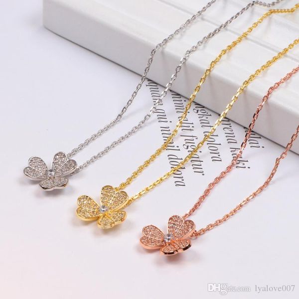 

womens stainless steel chain couples triple leaf crystal necklaces & pendants for womenrose gold couples jewelry love necklace, Silver
