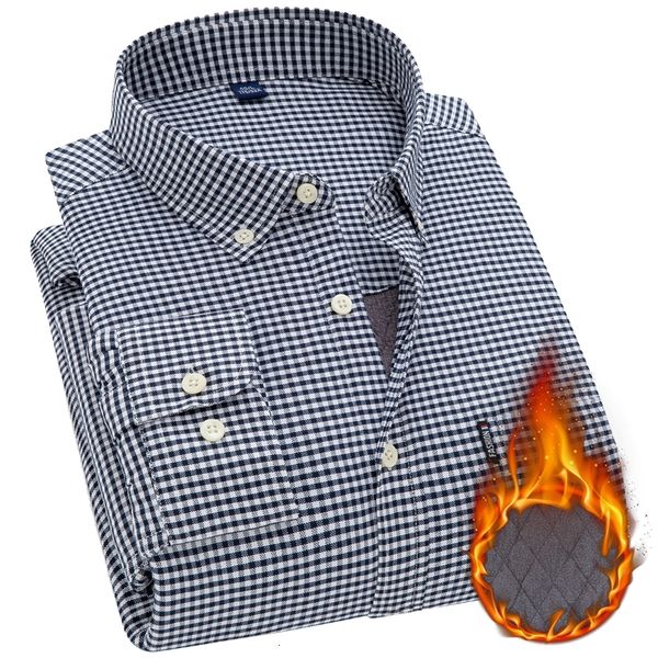 

2021 new brand men long sleeved casual business plus veet thick 100% cotton oxford cashmere lining plaid shirt g6l3, White;black