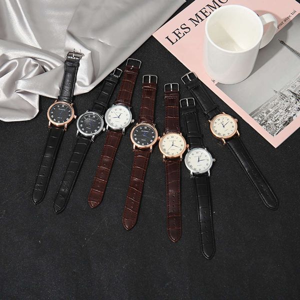 

new word fashion roman watch round waterproof men's casual fashion quartz watch, Slivery;brown