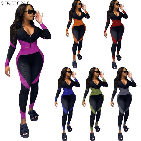 

2 piece outfit for women tracksuit sweat suit jogging femme zipper v neck pencil leggings set fitness chandal mujer, Gray
